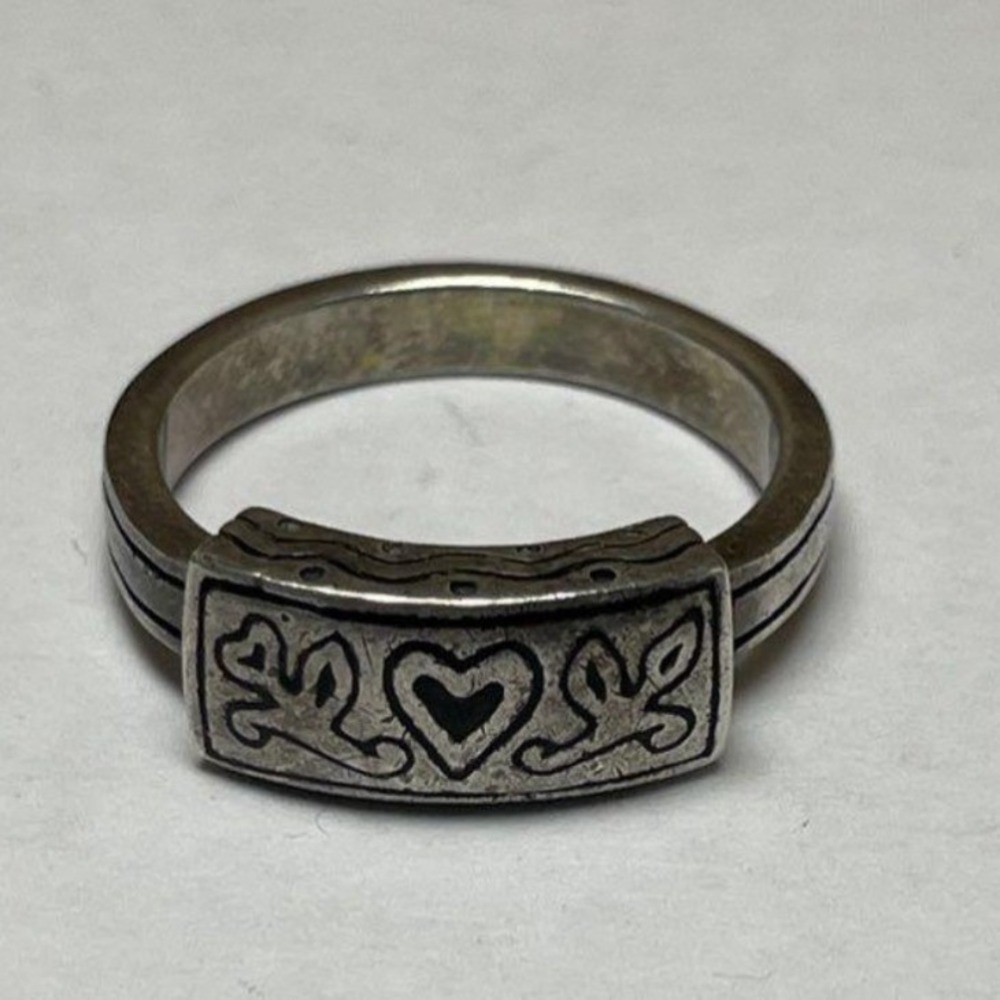 Brighton Sterling Silver 925 Heart Scroll Rectangular Face Band Ring Size 7.5